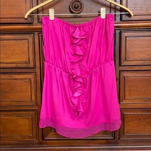 Strapless ruffled hot pink top